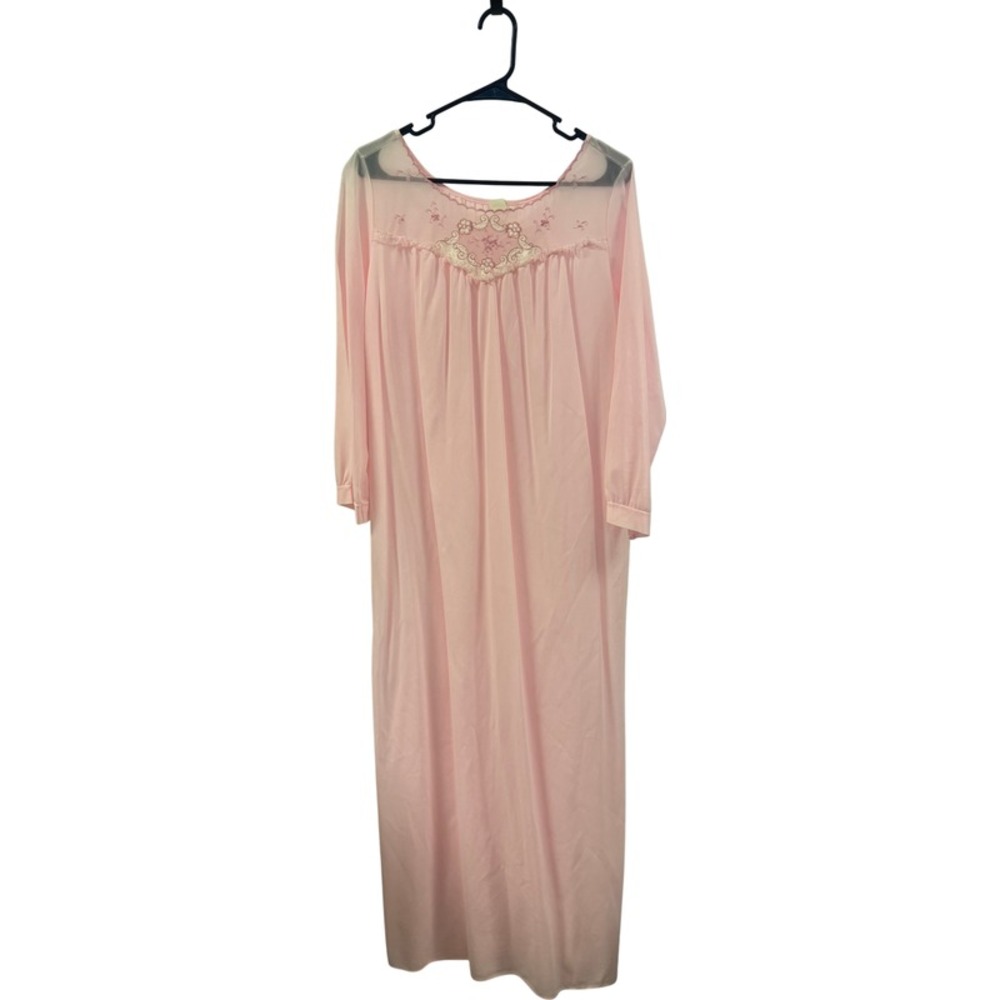 Vintage Loungewear Polyester Floral Pink Nightgown Women's Size M/L